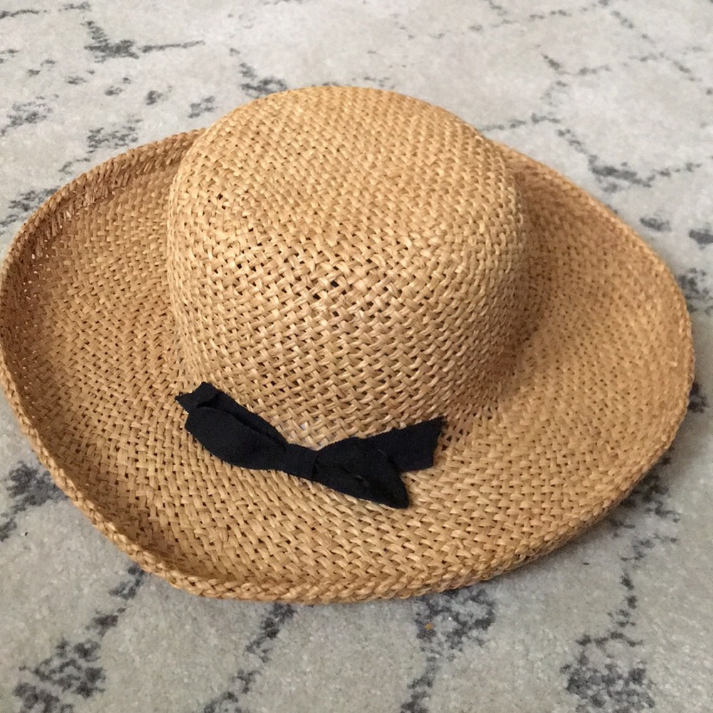 🔥Vintage woven sun hat with small black bow